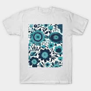 Boho Chic Scandinavian  Botanical  Turquoise Teal Floral T-Shirt